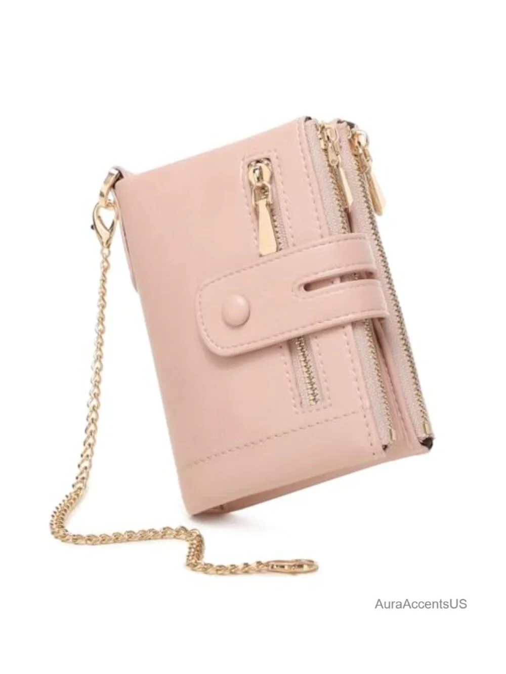 Small Bifold PU Leather Wallet with Removable Wristlet Chain